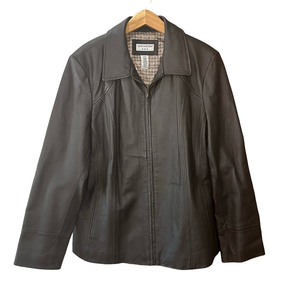 Covington Brown Genuine Leather Lined Classic Dark Academia Jacket Women's XL